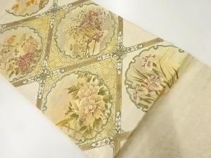 アンティーク　格天井に花模様袋帯(材料)